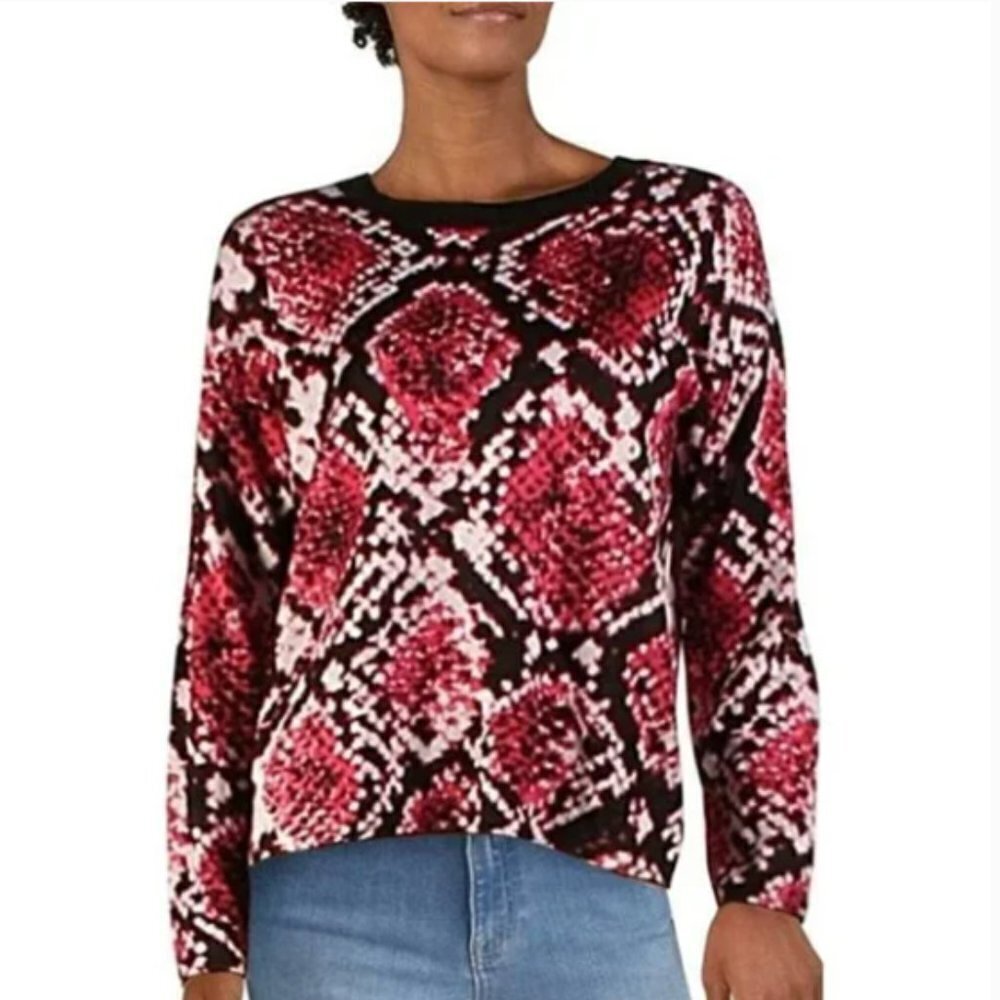 DKNY Women's Snake Print Step Hem Pullover Sweater - XL